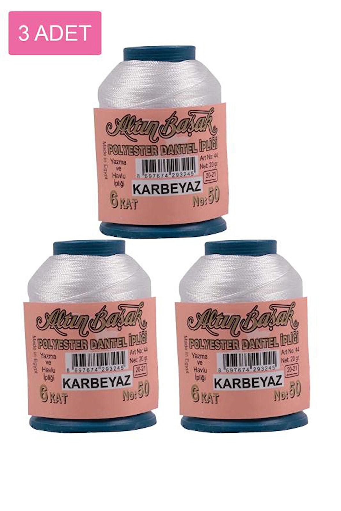 3 Adet Altınbaşak Oya ve Dantel İpi 20 gr - Royaleks - No: K. BEYAZ