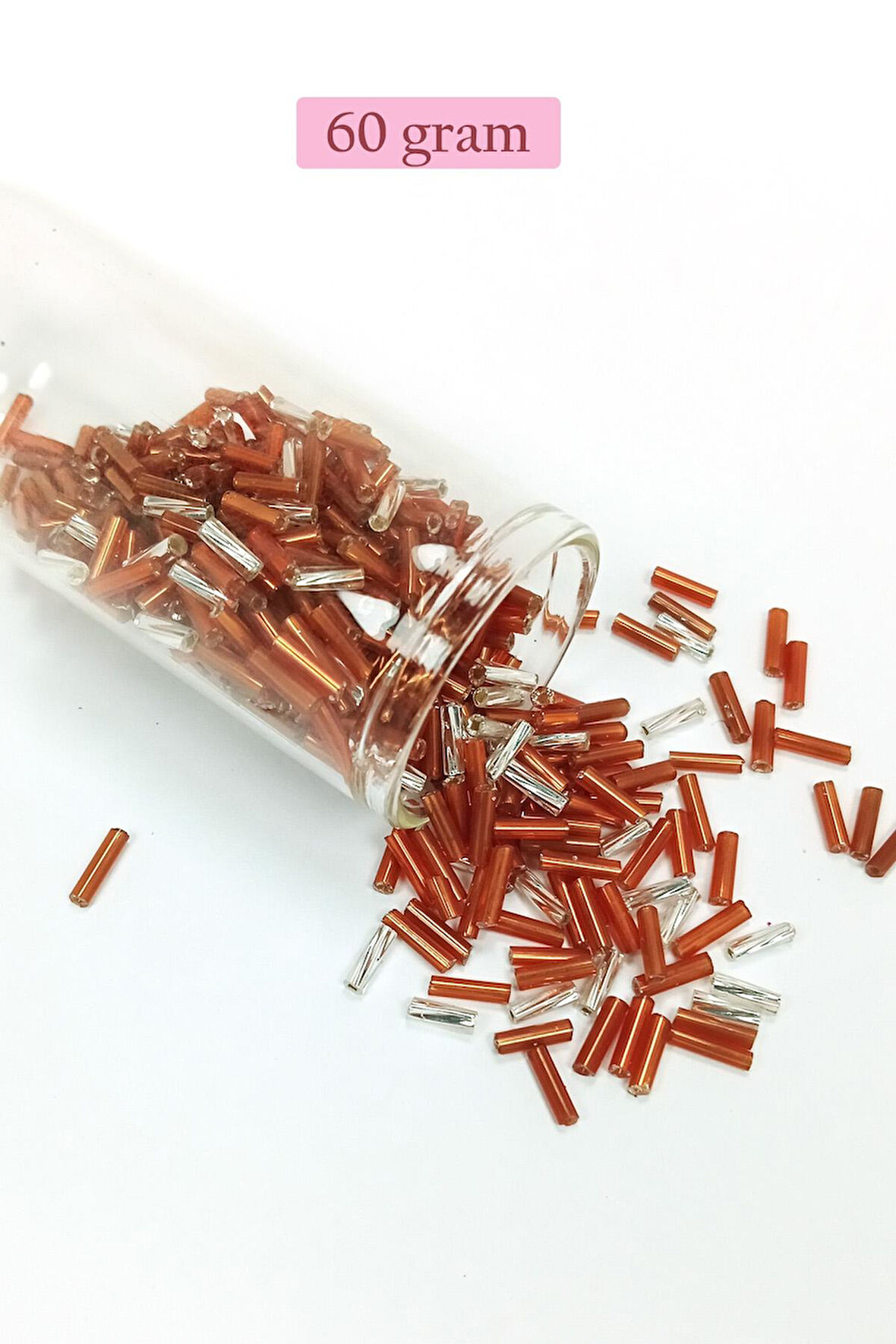 Uzun Boru Kesme Boncuk Çap 2mm Uzunluk 10 mm - 60 Gram - Kahverengi Gümüş - BNC301