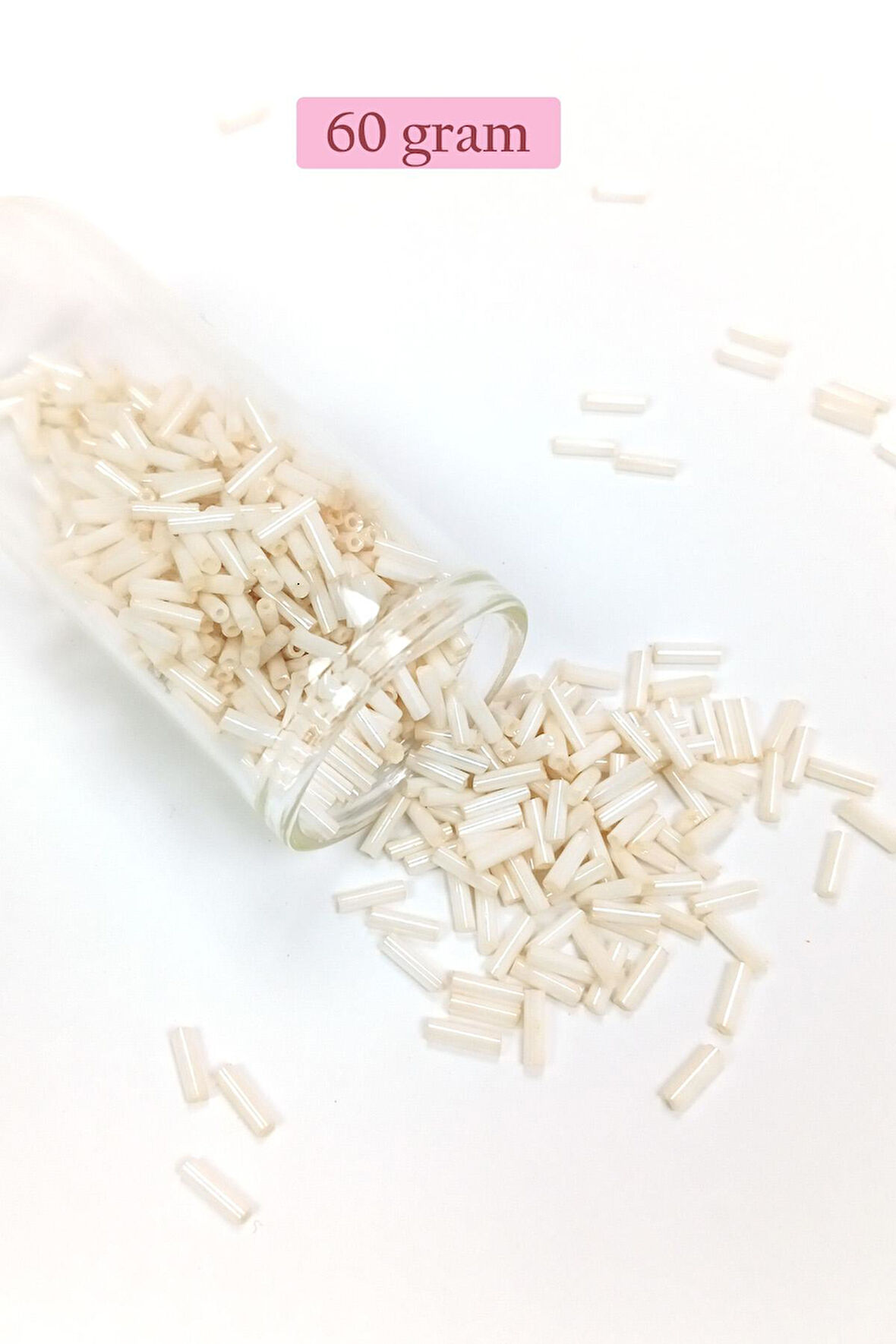Uzun Boru Kesme Boncuk Çap 2mm Uzunluk 10 mm - 60 Gram - Açık Krem - BNC298