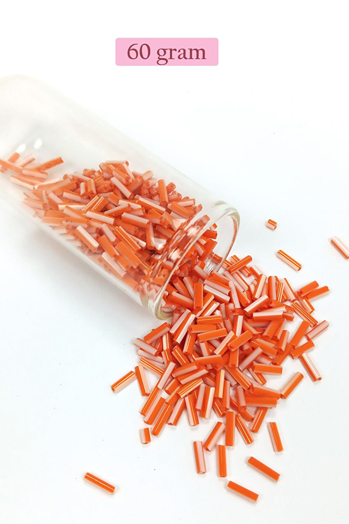 Uzun Boru Kesme Boncuk Çap 2mm Uzunluk 10 mm - 60 Gram - Turuncu Beyaz - BNC294