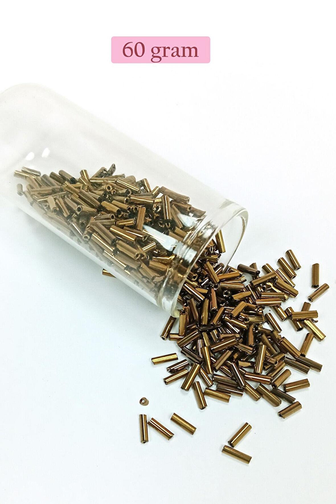 Uzun Boru Kesme Boncuk Çap 2mm Uzunluk 10 mm - 60 Gram - Parlak Gold - BNC288