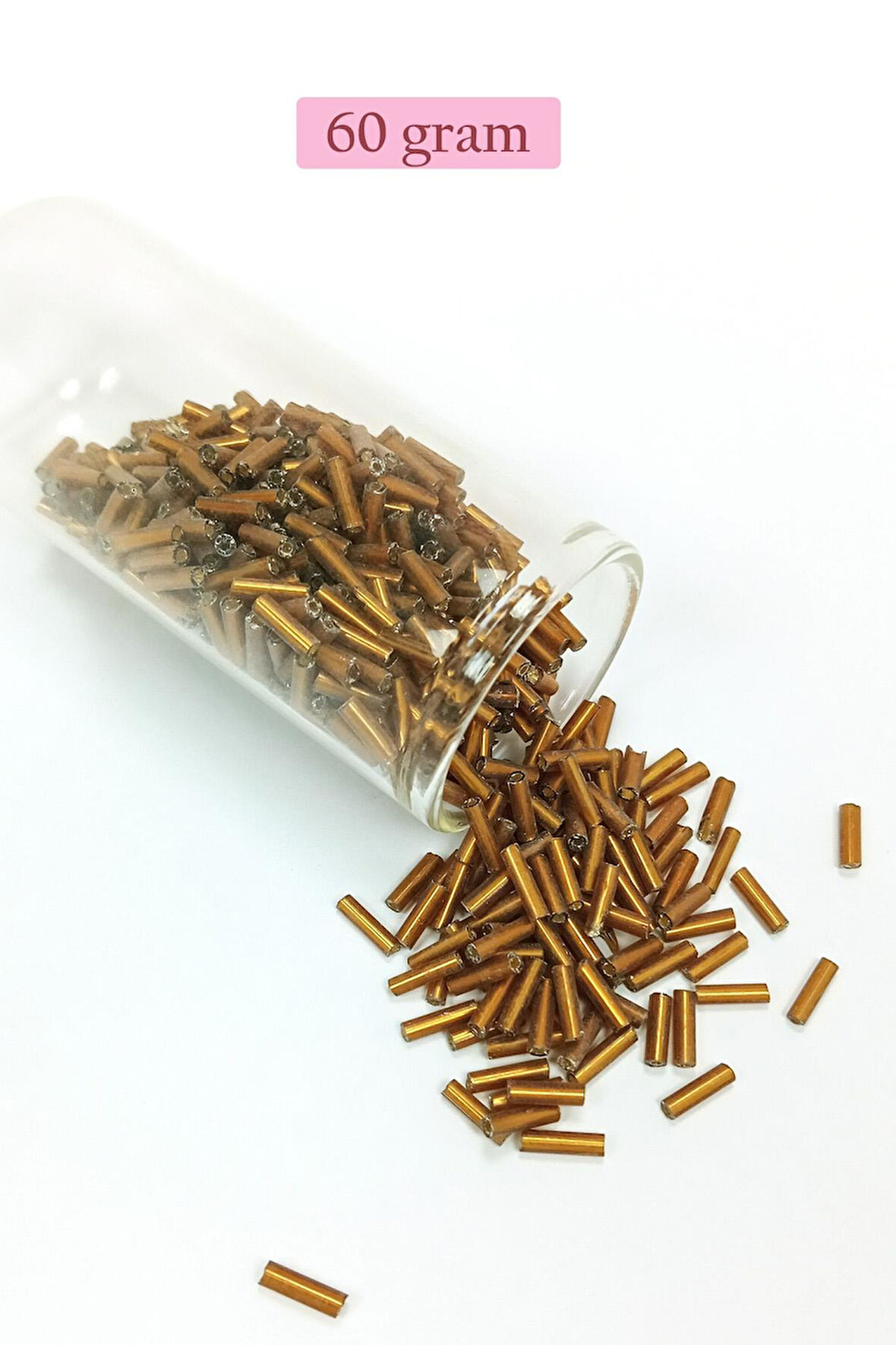 Uzun Boru Kesme Boncuk Çap 2mm Uzunluk 10 mm - 60 Gram - Gold - BNC287