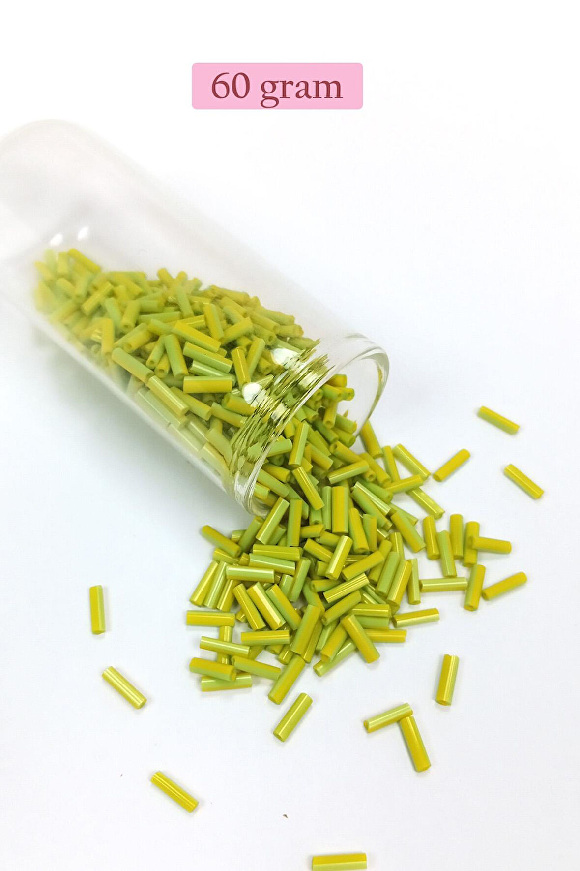Uzun Boru Kesme Boncuk Çap 2mm Uzunluk 10 mm - 60 Gram - Yeşil - BNC282