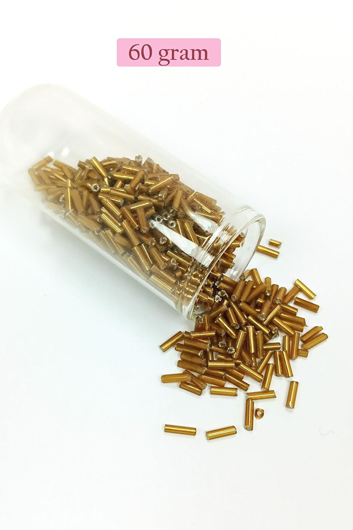 Uzun Boru Kesme Boncuk Çap 2mm Uzunluk 10 mm - 60 Gram - Altın Sarısı - BNC270