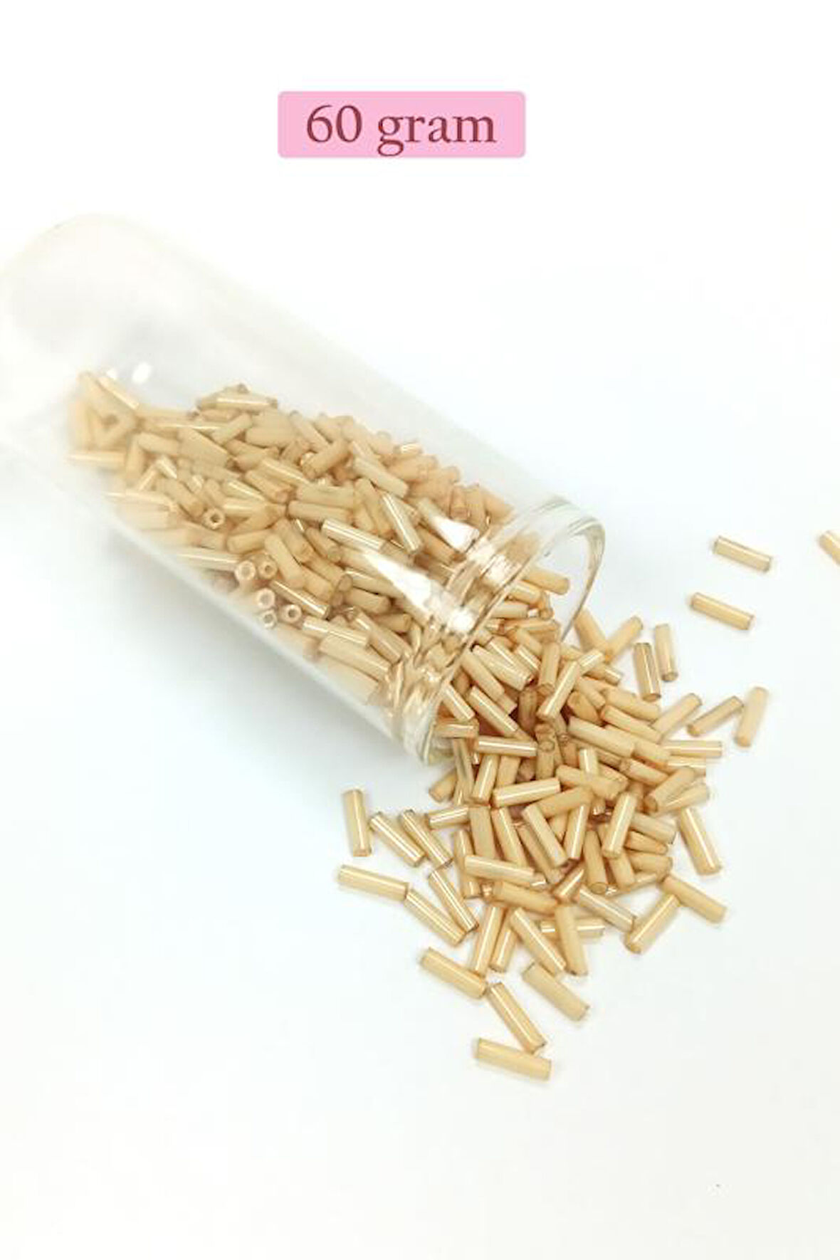 Uzun Boru Kesme Boncuk Çap 2mm Uzunluk 10 mm - 60 Gram - Koyu Krem - BNC268