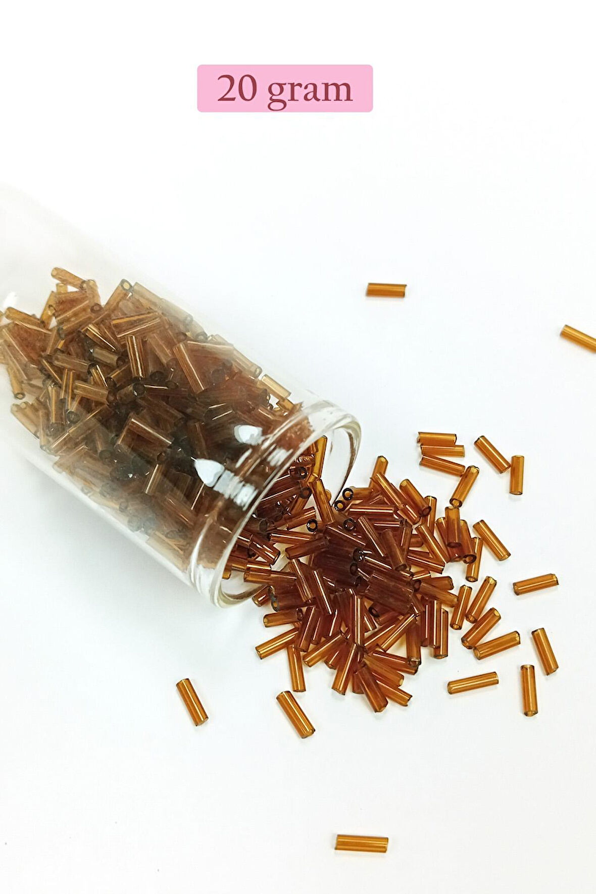 Uzun Boru Kesme Boncuk Çap 2mm Uzunluk 10 mm - 20 Gram - Şeffaf Kahverengi - BNC246