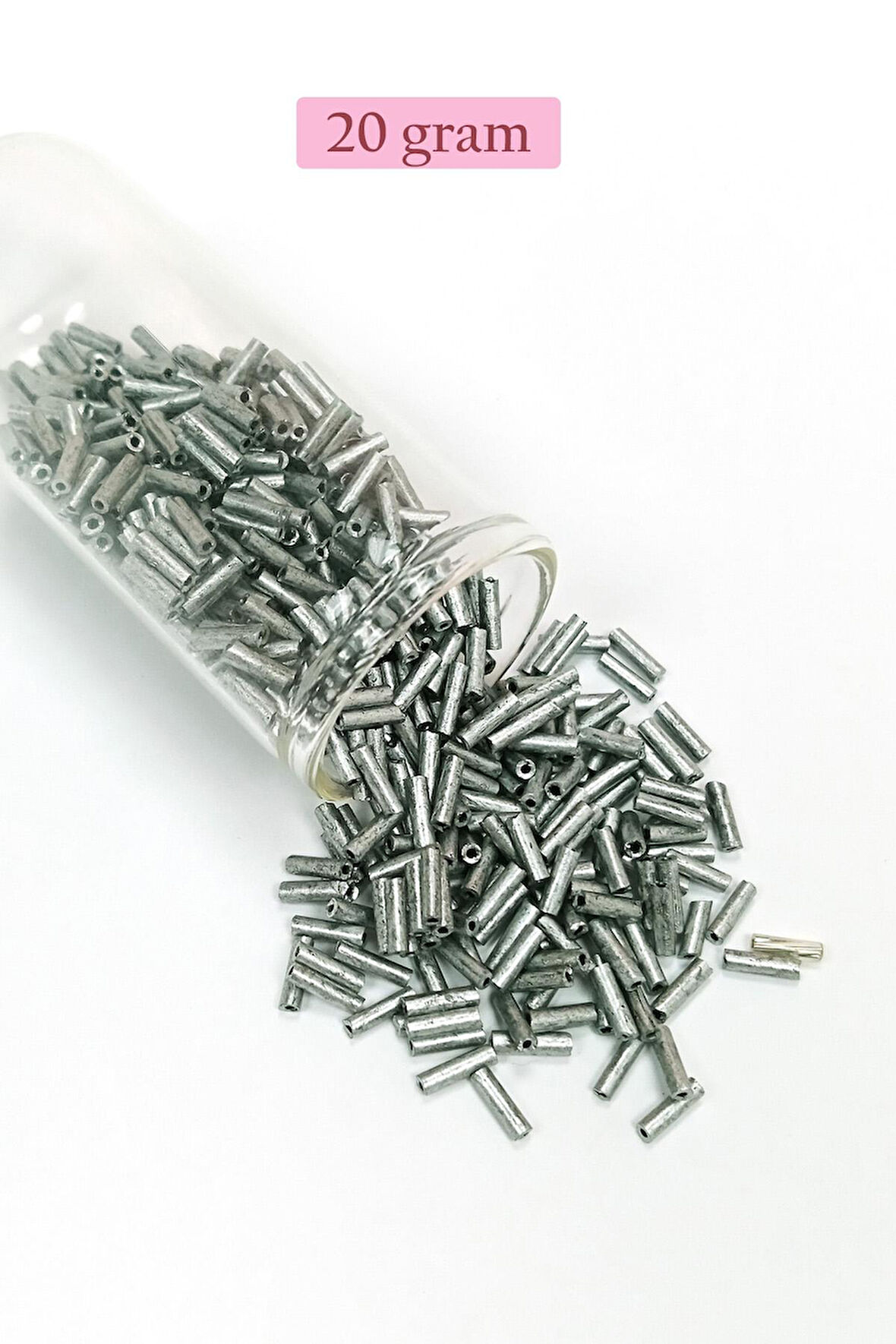 Uzun Boru Kesme Boncuk Çap 2mm Uzunluk 10 mm - 20 Gram - Desenli Gümüş - BNC244