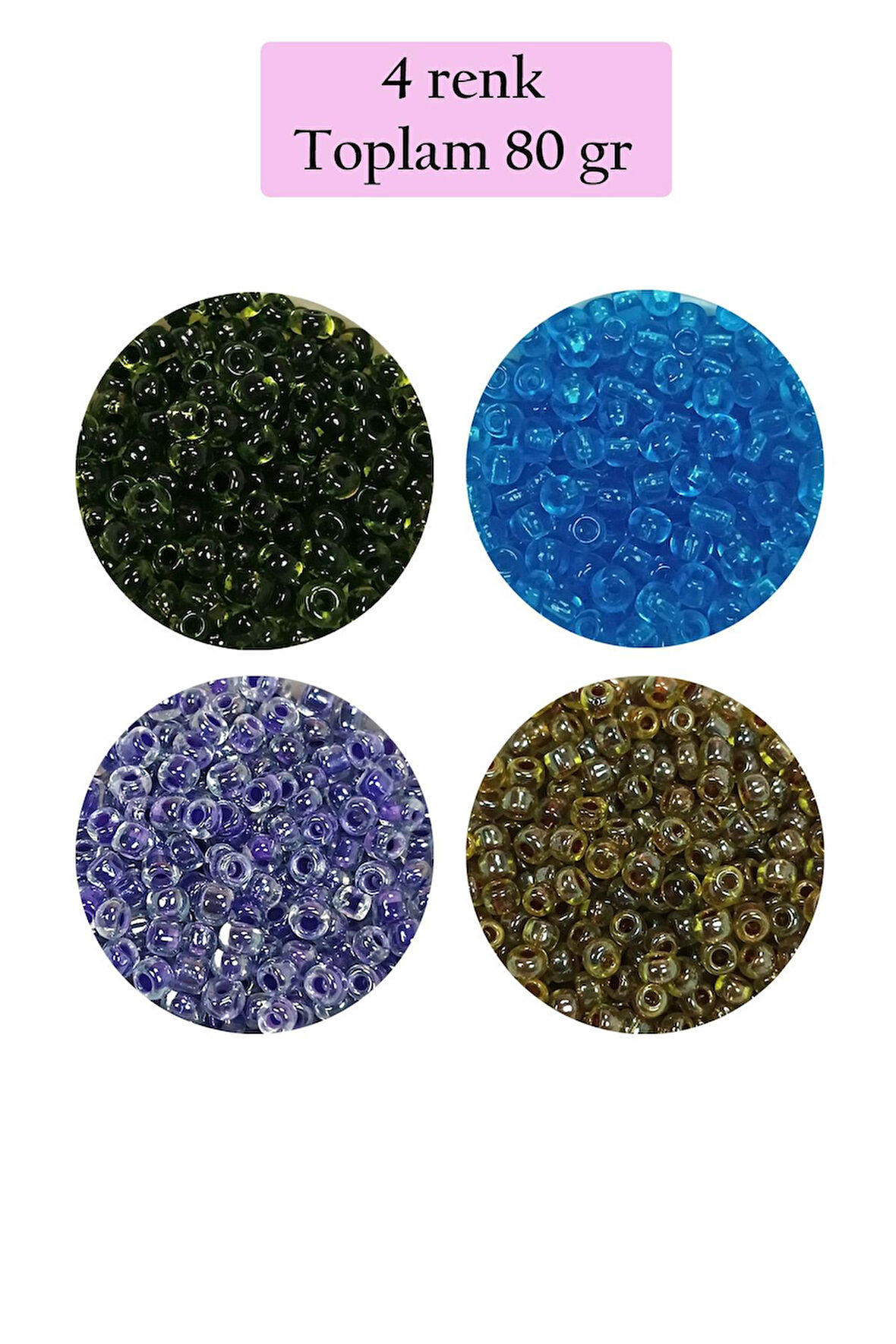 Dökme Cam Kum Boncuk (8/0) 3 mm - 4 Renk - Toplam 80 Gram - BNC425