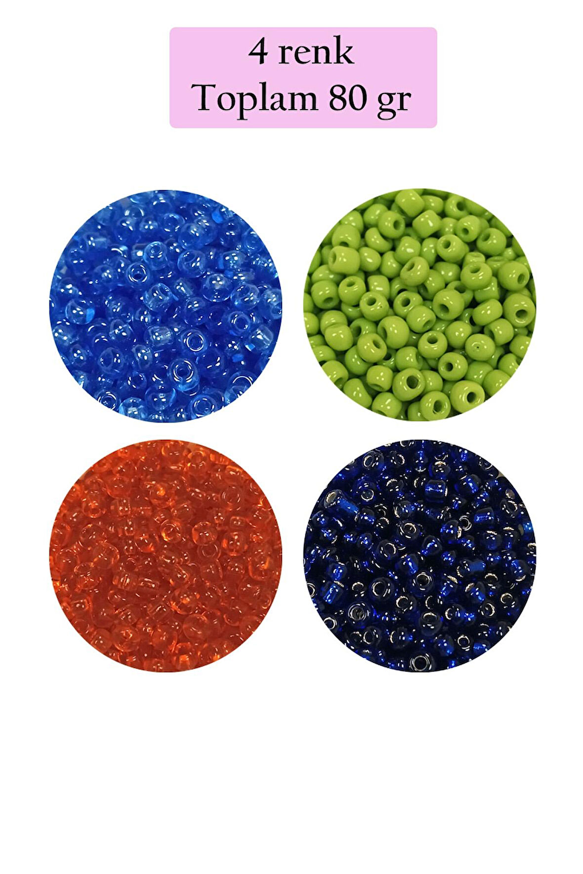 Dökme Cam Kum Boncuk (8/0) 3 mm - 4 Renk - Toplam 80 Gram - BNC421