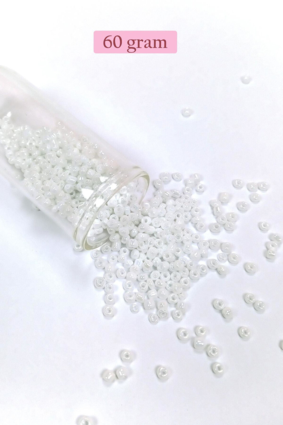 Dökme Cam Kum Boncuk (8/0) 3 mm - 60 Gram - İnci Beyaz - BNC186