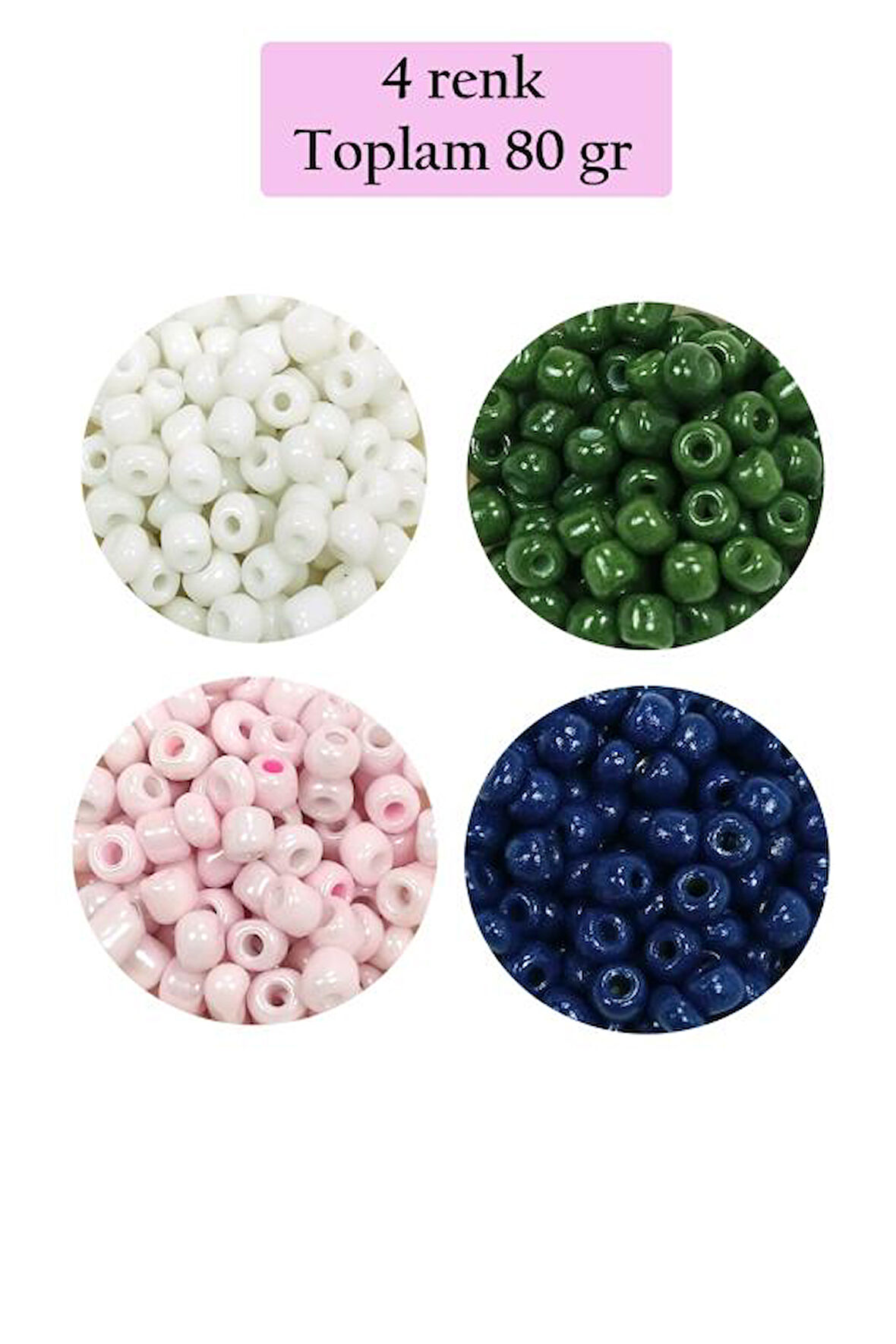 Dökme Cam Kum Boncuk Büyük Boy (6/0) 4 mm - 4 Renk - Toplam 80 Gram - BNC408