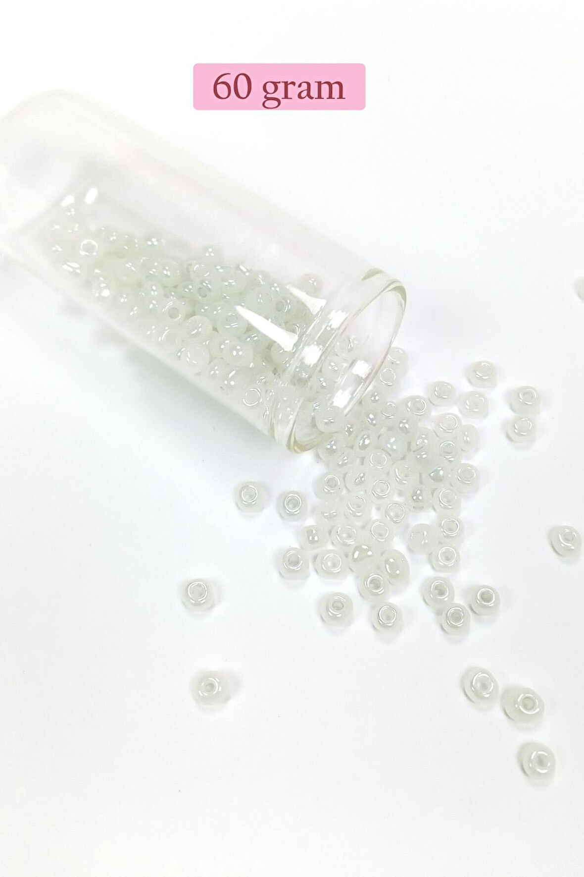 Dökme Cam Kum Boncuk Büyük Boy (6/0) 4 mm - 60 Gram - İnci Beyaz - BNC117