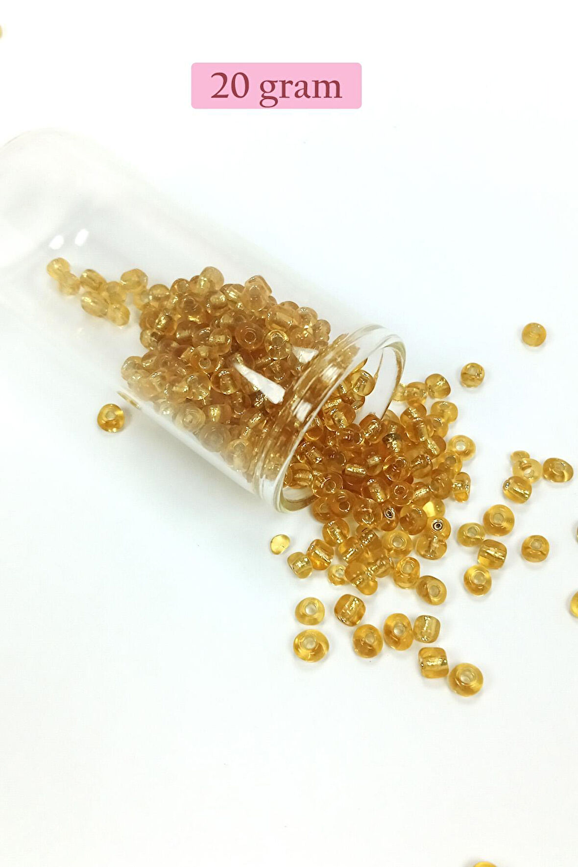 Dökme Cam Kum Boncuk Büyük Boy (6/0) 4 mm - 20 Gram - Şeffaf Bal - BNC83