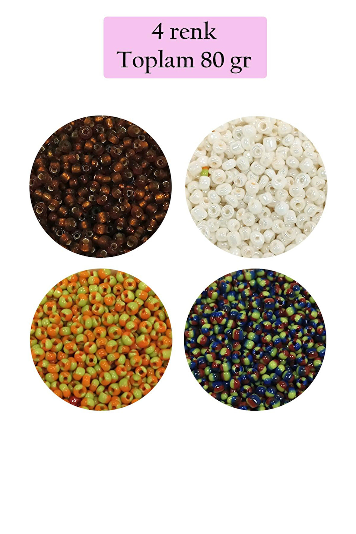 Dökme Cam Kum Boncuk (11/0) 2 mm - 4 Renk - Toplam 80 Gram - BNC406