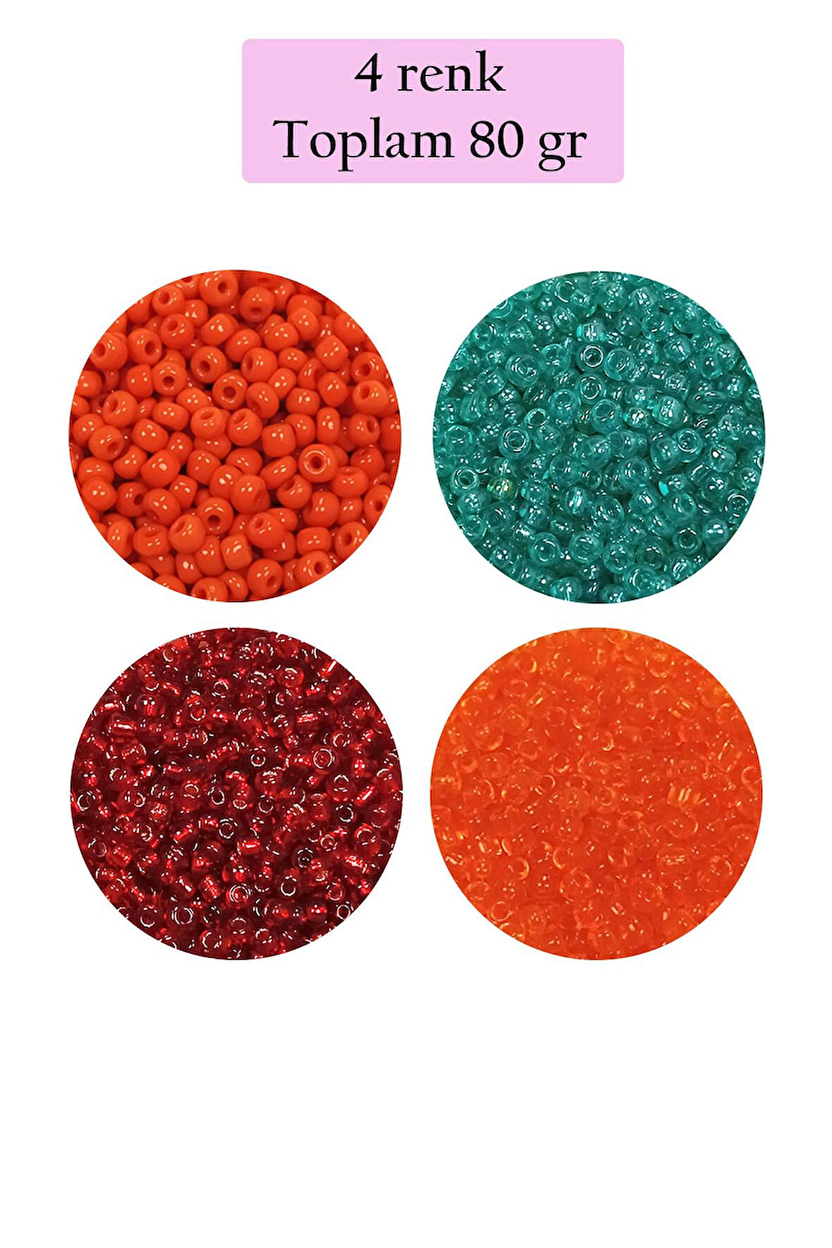 Dökme Cam Kum Boncuk (11/0) 2 mm - 4 Renk - Toplam 80 Gram - BNC402