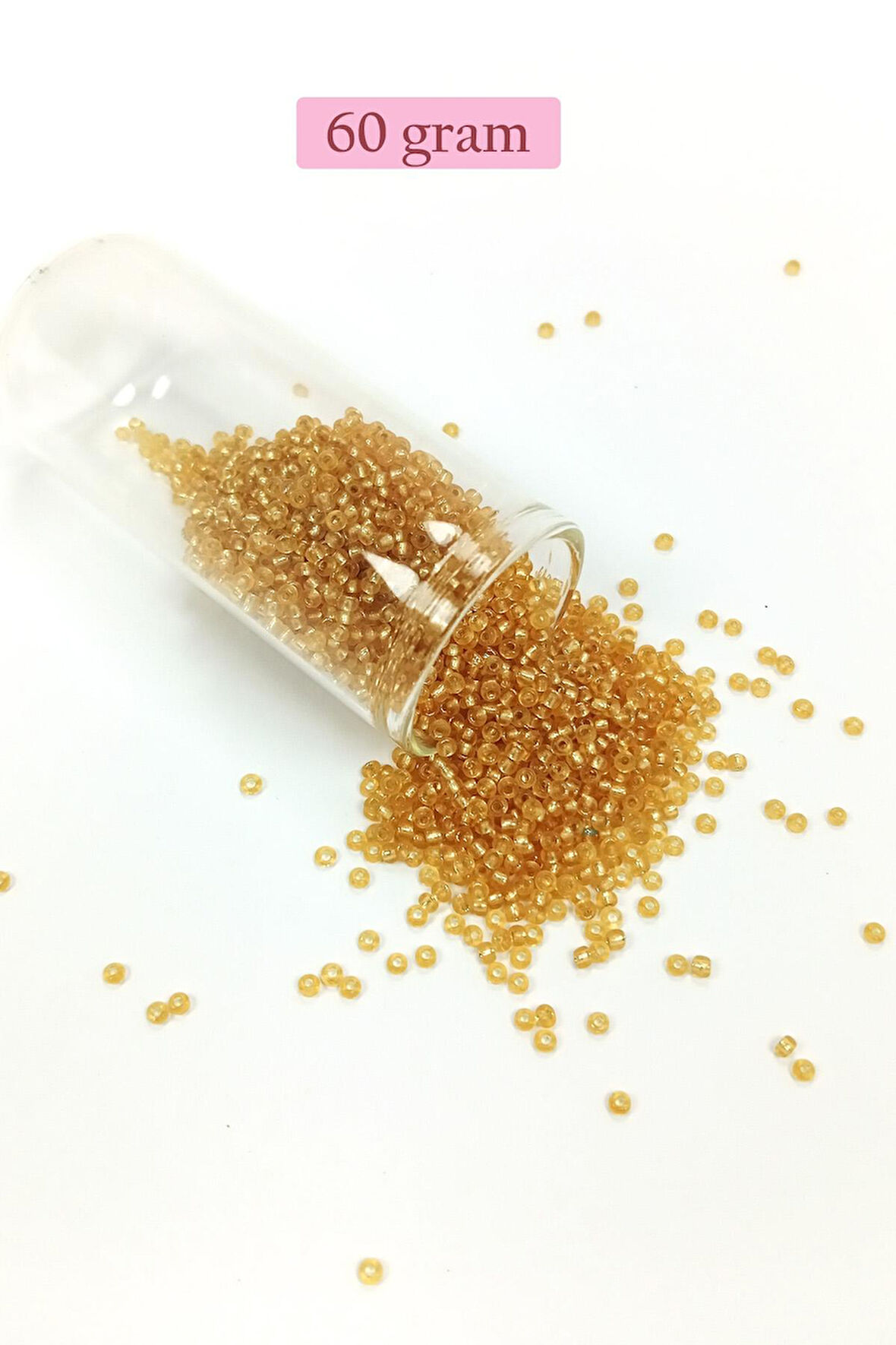 Dökme Cam Kum Boncuk (11/0) 2 mm - 60 Gram - Şeffaf Altın - BNC062