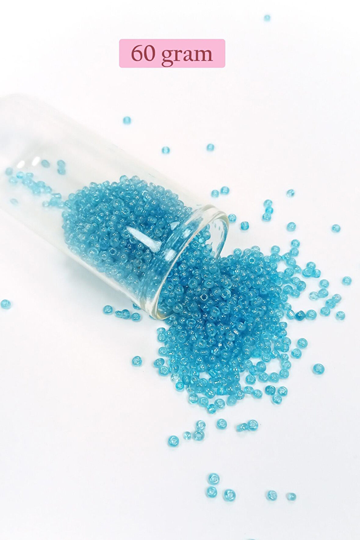 Dökme Cam Kum Boncuk (11/0) 2 mm - 60 Gram - Şeffaf Koyu Camgöbeği - BNC061