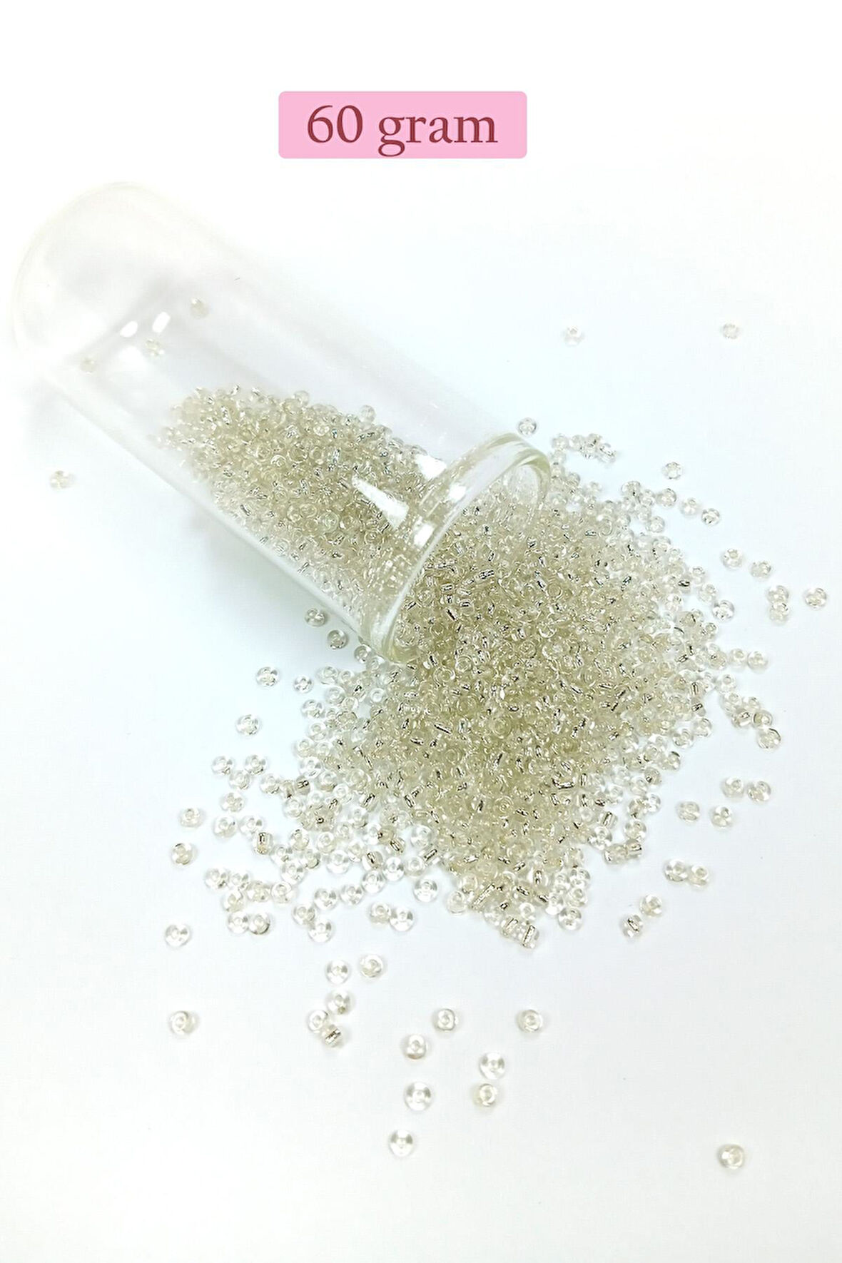 Dökme Cam Kum Boncuk (11/0) 2 mm - 60 Gram - Şeffaf Beyaz - BNC053