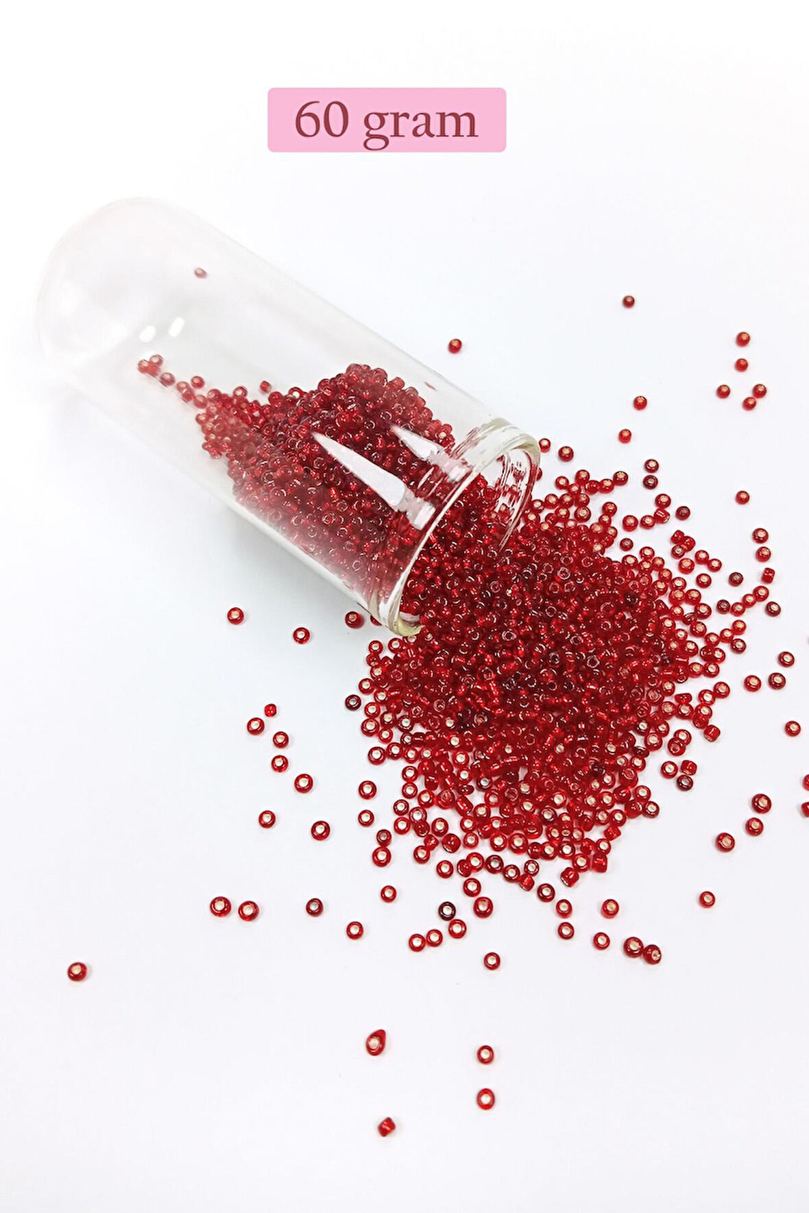 Dökme Cam Kum Boncuk (11/0) 2 mm - 60 Gram - Şeffaf Koyu Kırmızı - BNC050