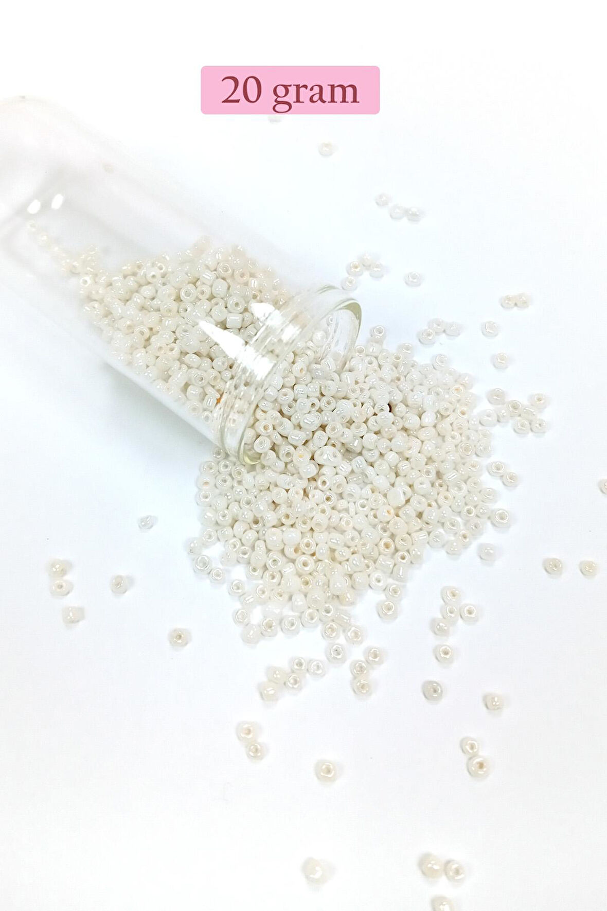 Dökme Cam Kum Boncuk (11/0) 2 mm - 20 Gram - Parlak Beyaz - BNC030