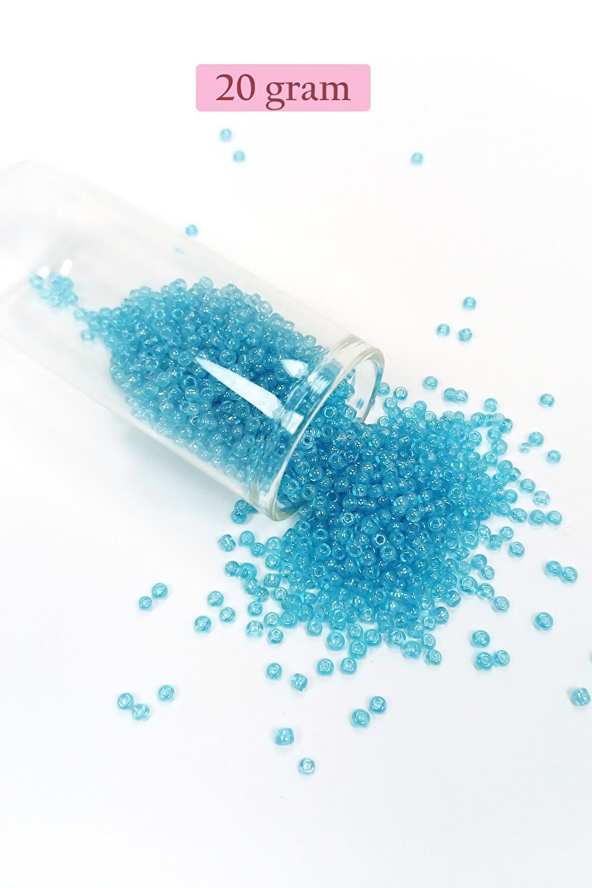 Dökme Cam Kum Boncuk (11/0) 2 mm - 20 Gram - Şeffaf Camgöbeği - BNC023