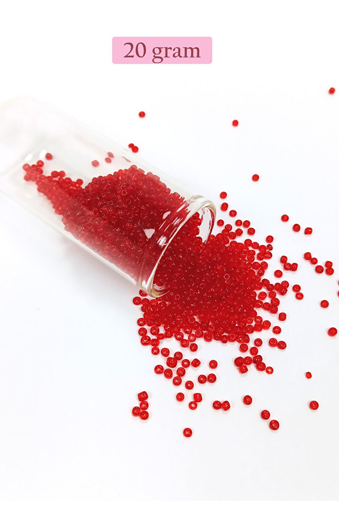 Dökme Cam Kum Boncuk (11/0) 2 mm - 20 Gram - Şeffaf Kırmızı - BNC021