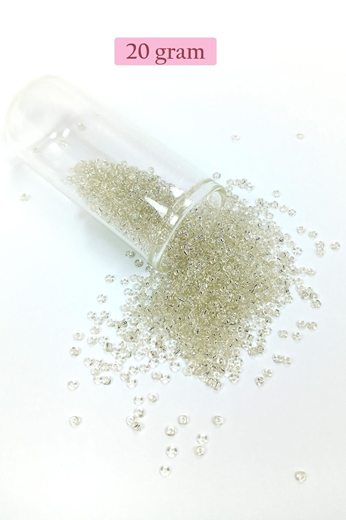 Dökme Cam Kum Boncuk (11/0) 2 mm - 20 Gram - Şeffaf Beyaz - BNC018