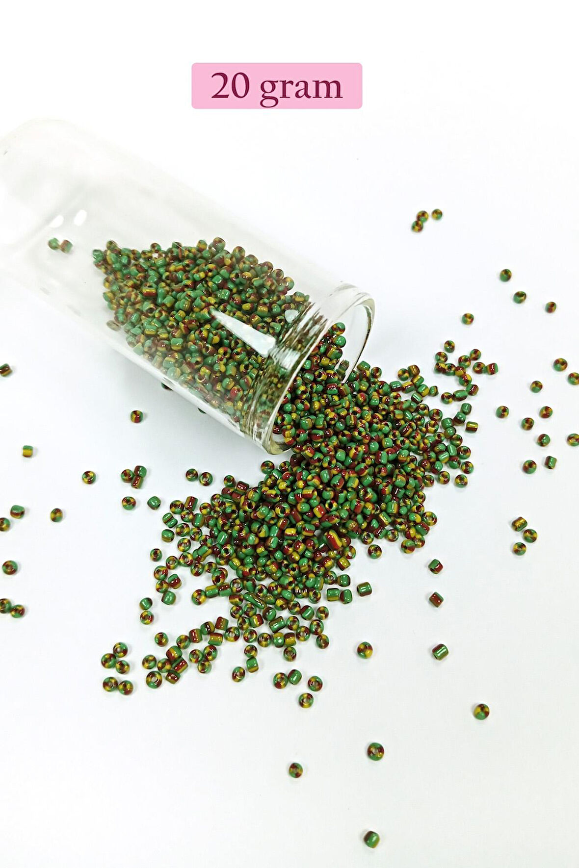 Dökme Cam Kum Boncuk (11/0) 2 mm - 20 Gram - Yeşil Sarı Çizgili - BNC006