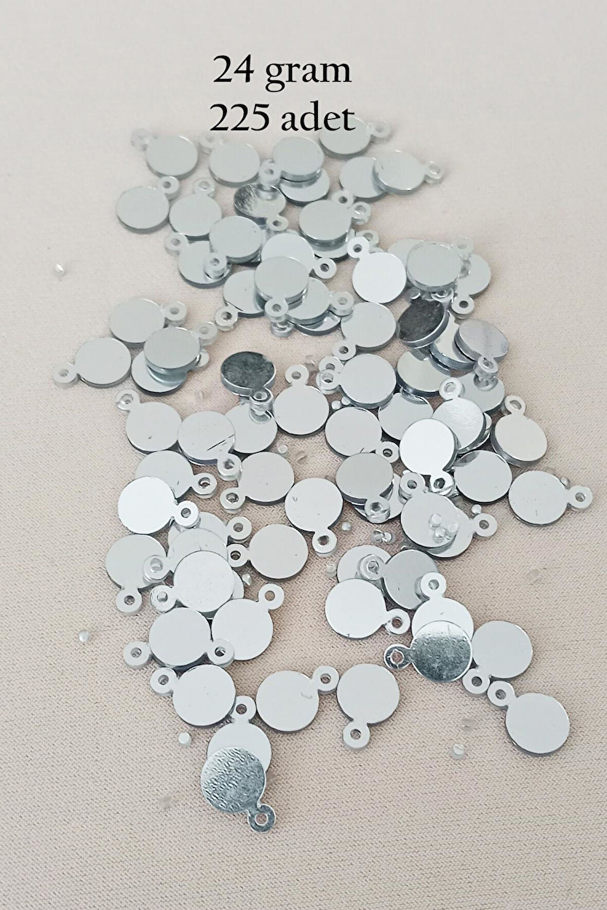 Oya Abiye Bileklik Kolye Pleksi Metalik Plastik Pul Gümüş Renk 24 gram 225 adet - BNC580