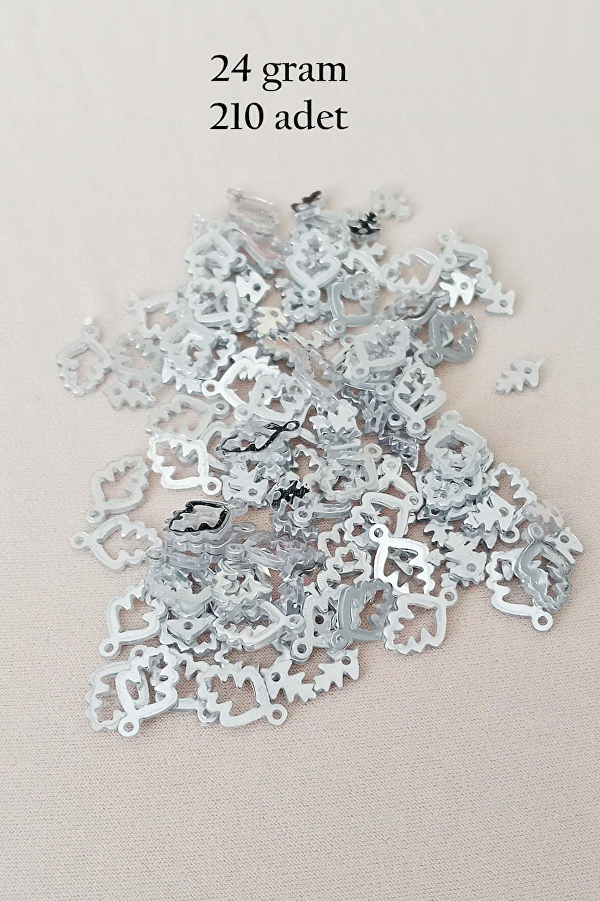 Oya Abiye Bileklik Kolye Pleksi Metalik Plastik Pul Gümüş Renk 24 gram 210 adet - BNC573