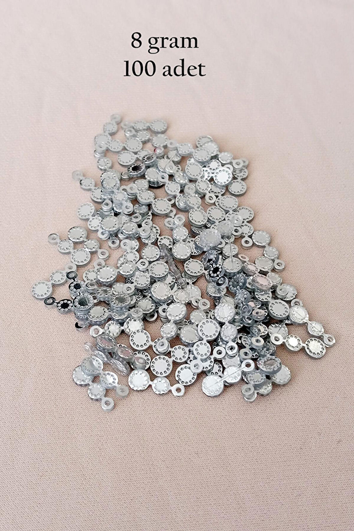 Oya Abiye Bileklik Kolye Pleksi Metalik Plastik Pul Gümüş Renk 8 gram 100 adet - BNC500