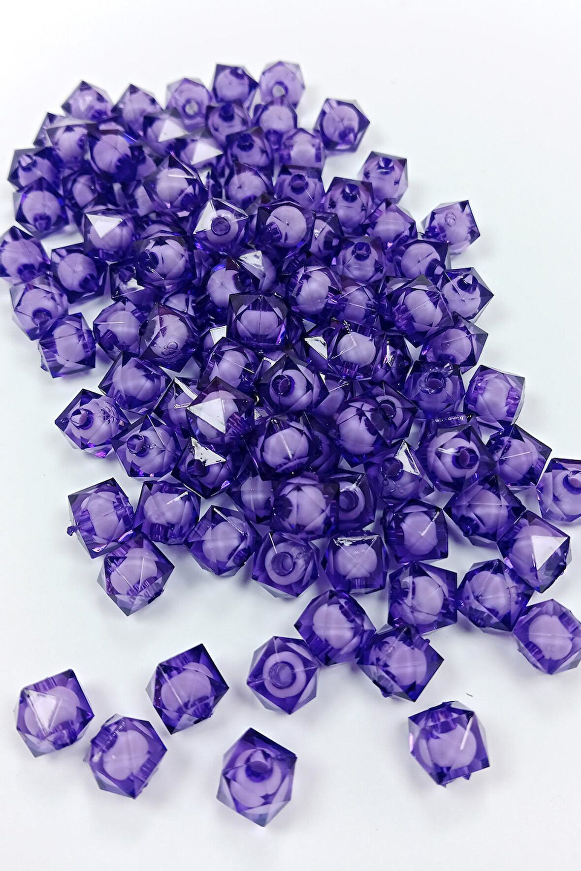 Küp Boncuk İçten Boncuklu Bileklik Çanta Boncuğu 10 mm 50 gr Eflatun - BNC458