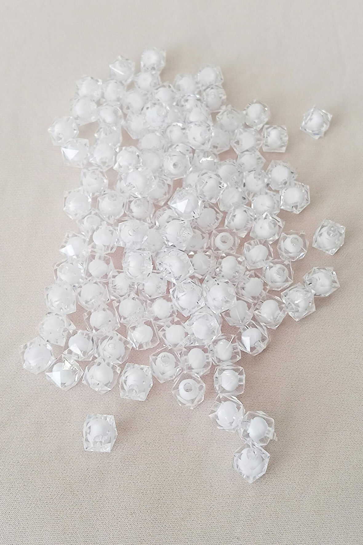 Küp Boncuk İçten Boncuklu Bileklik Çanta Boncuğu 10 mm 50 gr Beyaz - BNC456