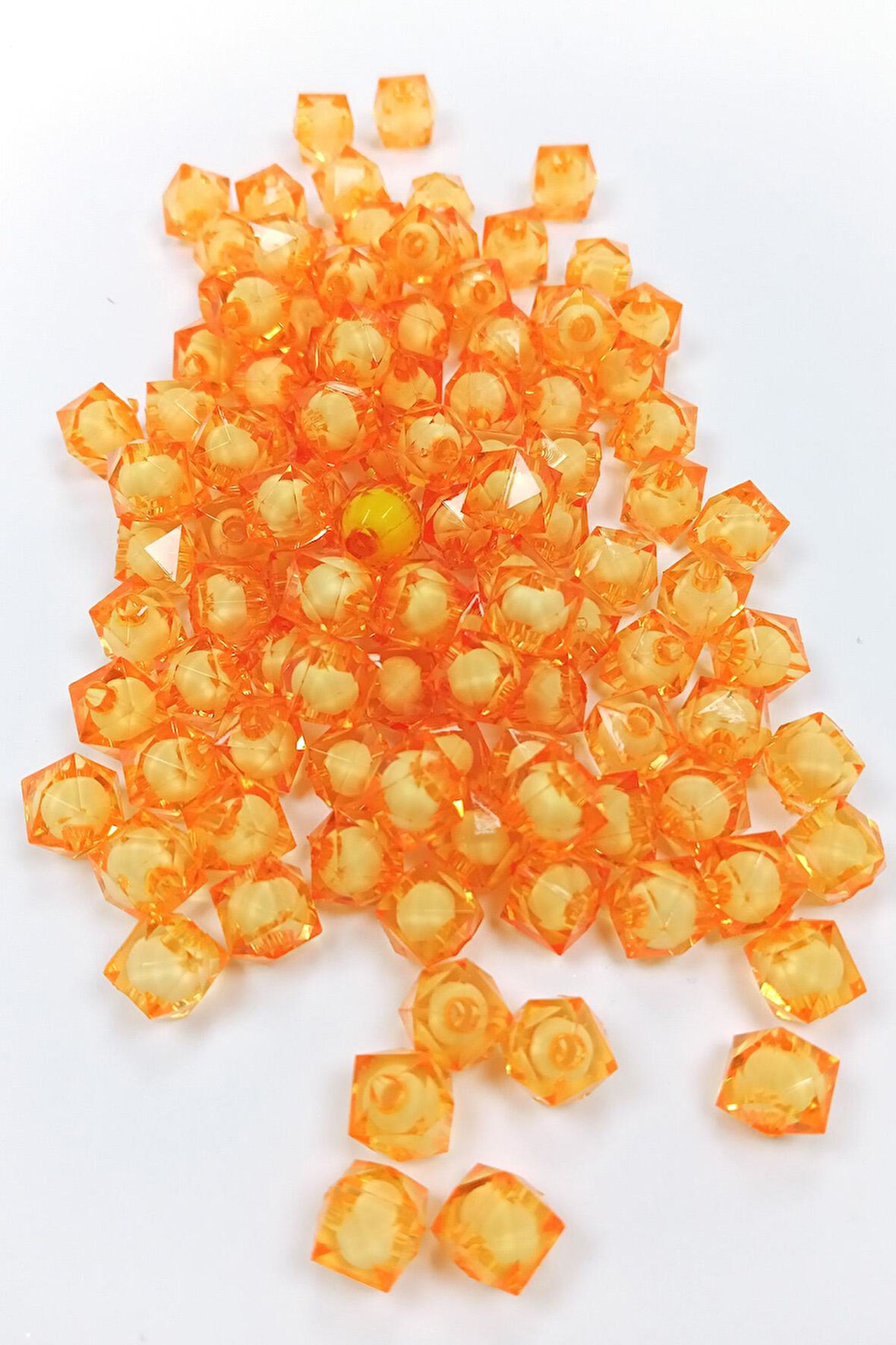 Küp Boncuk İçten Boncuklu Bileklik Çanta Boncuğu 10 mm 50 gr Turuncu - BNC452