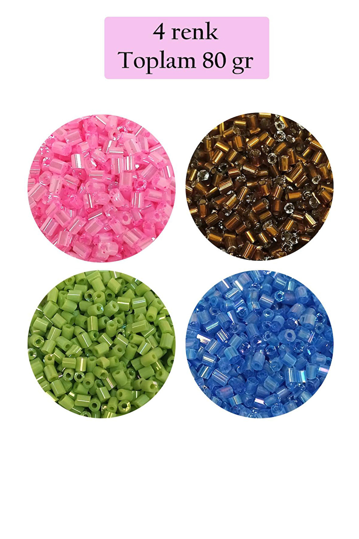 Kesme Cam Boncuk 2mm - 4 Renk - Toplam 80 Gram - BNC440