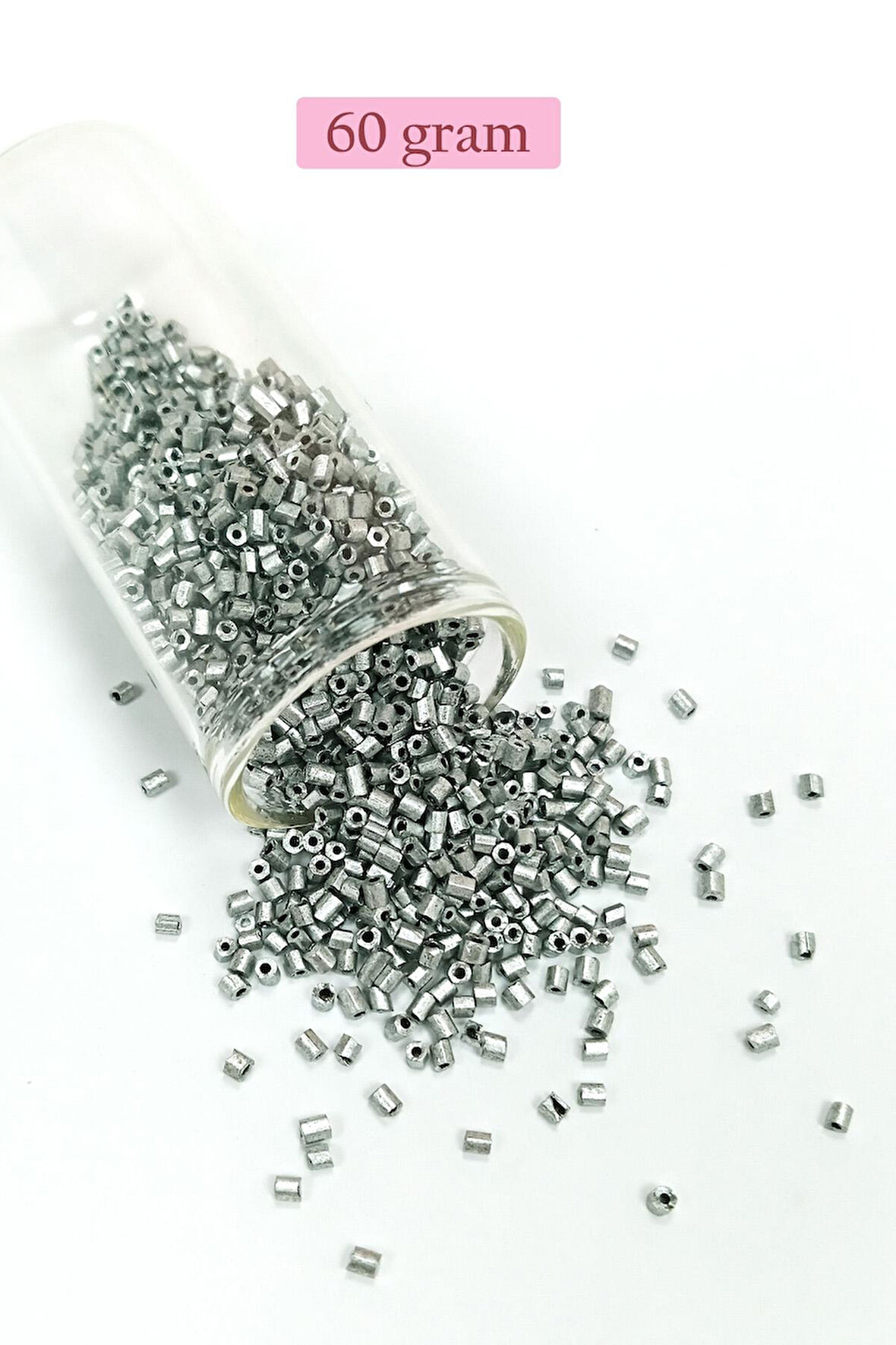 Kesme Cam Boncuk 2mm - 60 Gram - Mat Gümüş - BNC381