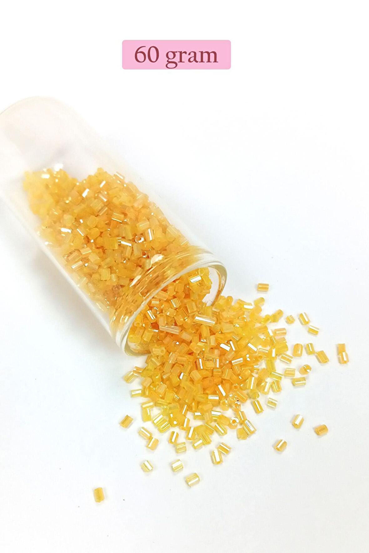 Kesme Cam Boncuk 2mm - 60 Gram - Şeffaf Koyu Sarı - BNC361