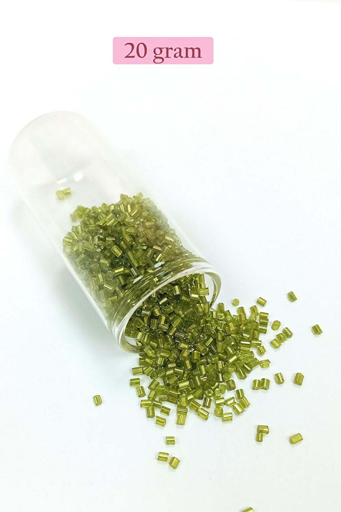 Kesme Cam Boncuk 2mm - 20 Gram - Şeffaf Çimen Yeşili -BNC345