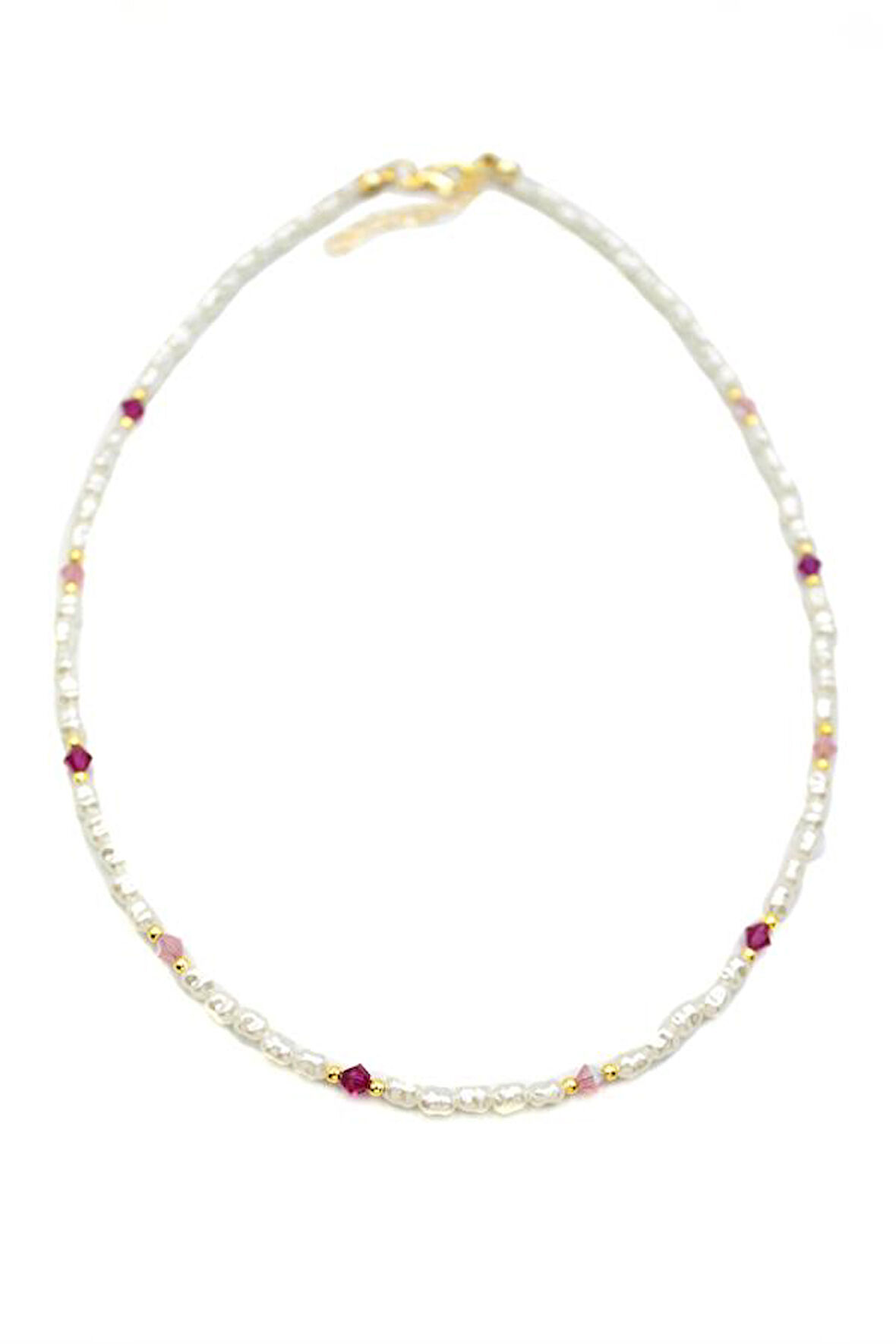 Renkli Boncuklu İnci Kolye - Fuşya