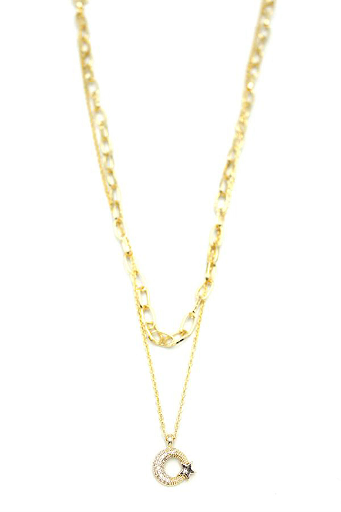 Çoklu Ay Yıldız Kolye - Altın