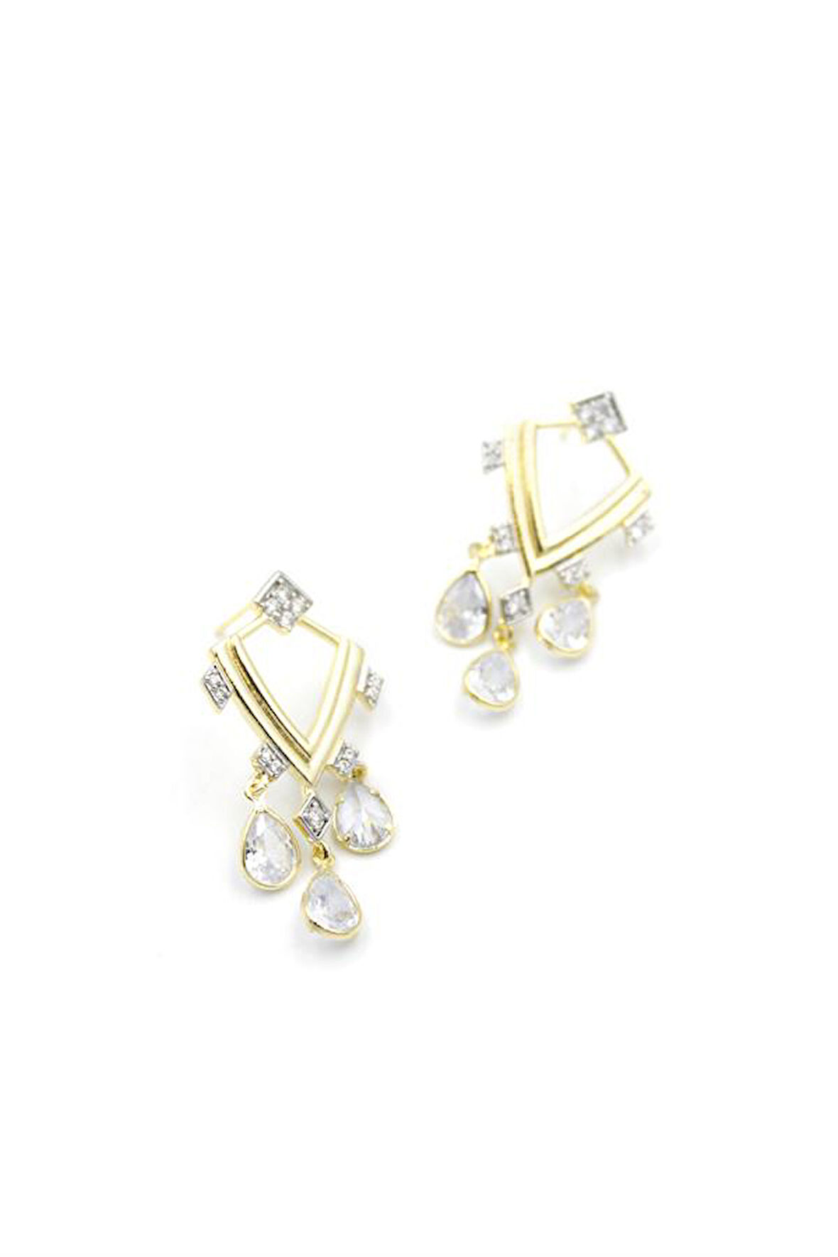 Taşlı Sallantılı Küpe - Altın