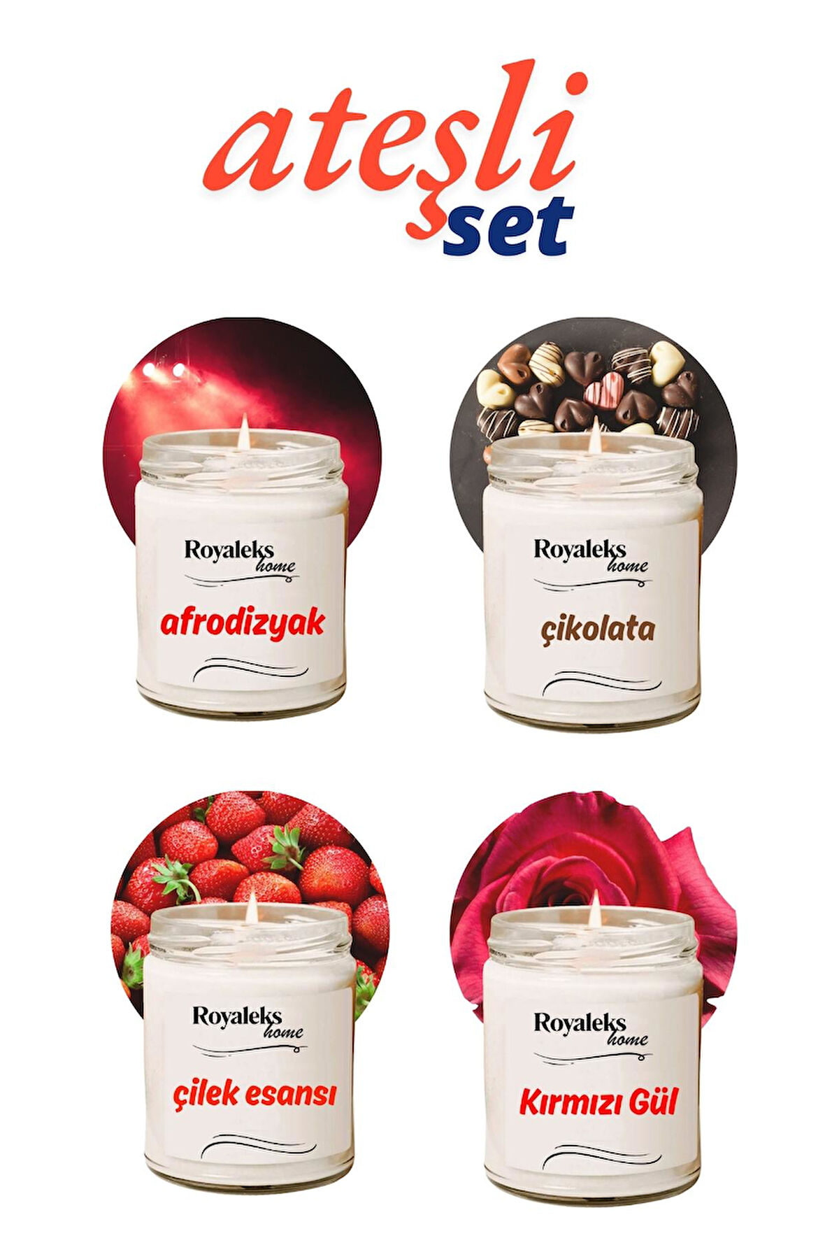 4 Adet Doğal Özel Seri Kokulu Dekoratif Kavanoz Mum 4X210 cc - Ateşli Set - RYL