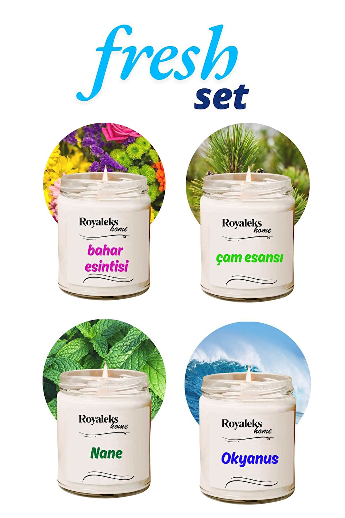 4 Adet Doğal Özel Seri Kokulu Dekoratif Kavanoz Mum 4X210 cc - Fresh Set - RYL