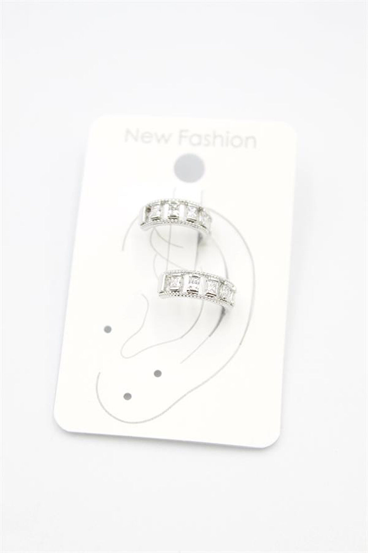 2'li Taşlı Kıkırdak Küpe - Gümüş