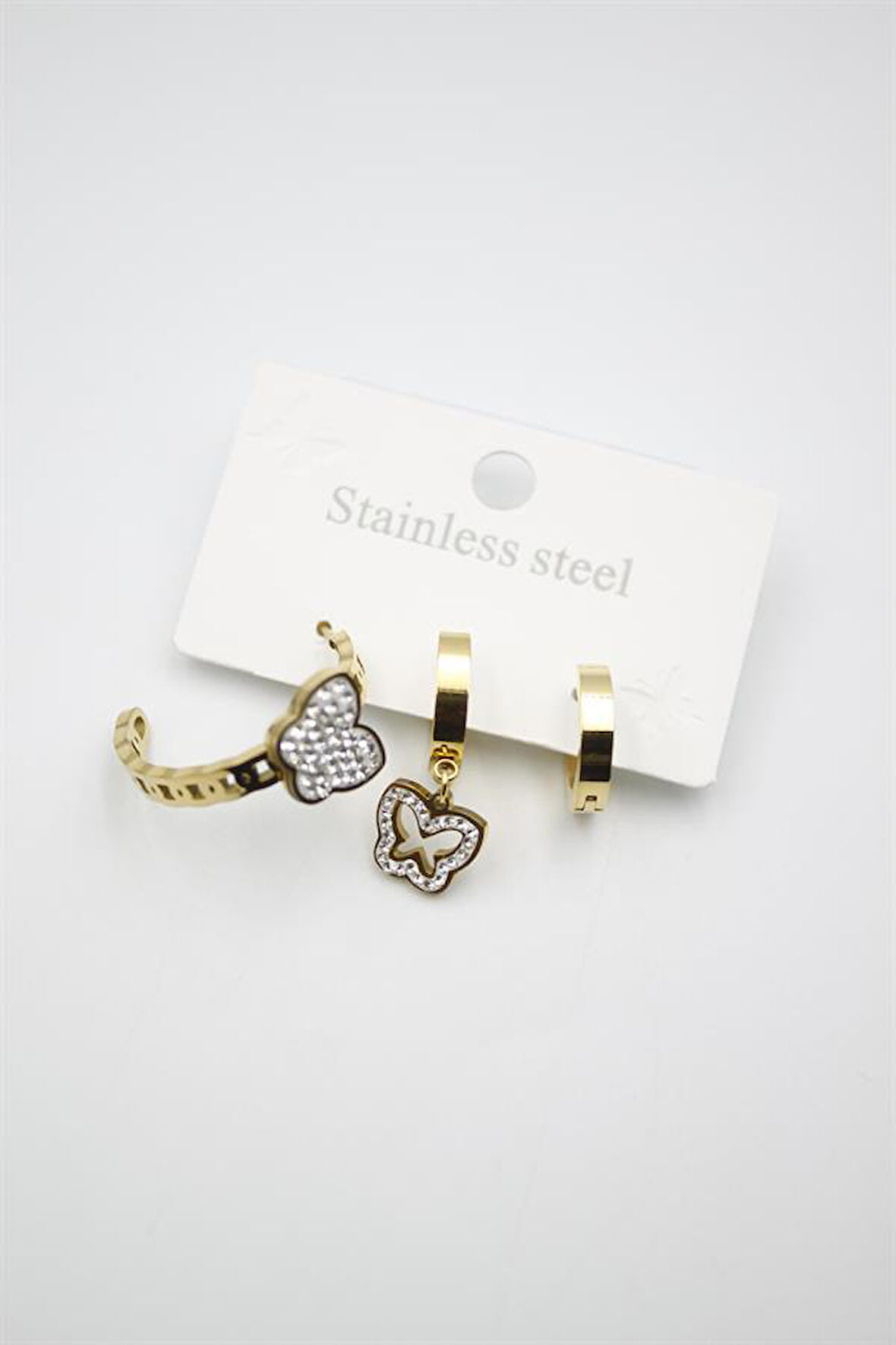 3'lü Kelebek Küpe - Altın