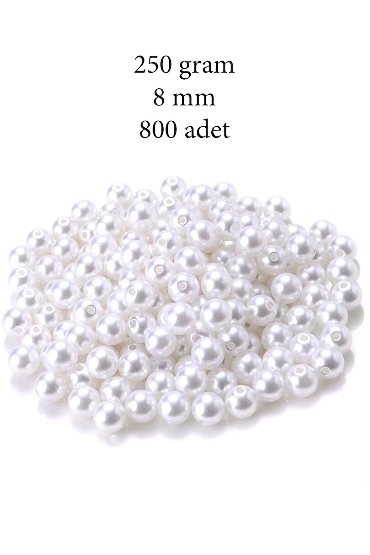 250 gram 8mm Beyaz Renk Plastik İnci Boncuk Çanta ve Takı Yapım Boncuğu (~800 adet)