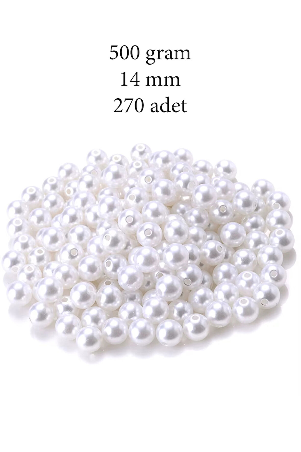 500 gram 14mm Beyaz Renk Plastik İnci Boncuk Çanta ve Takı Yapım Boncuğu (~270 adet)