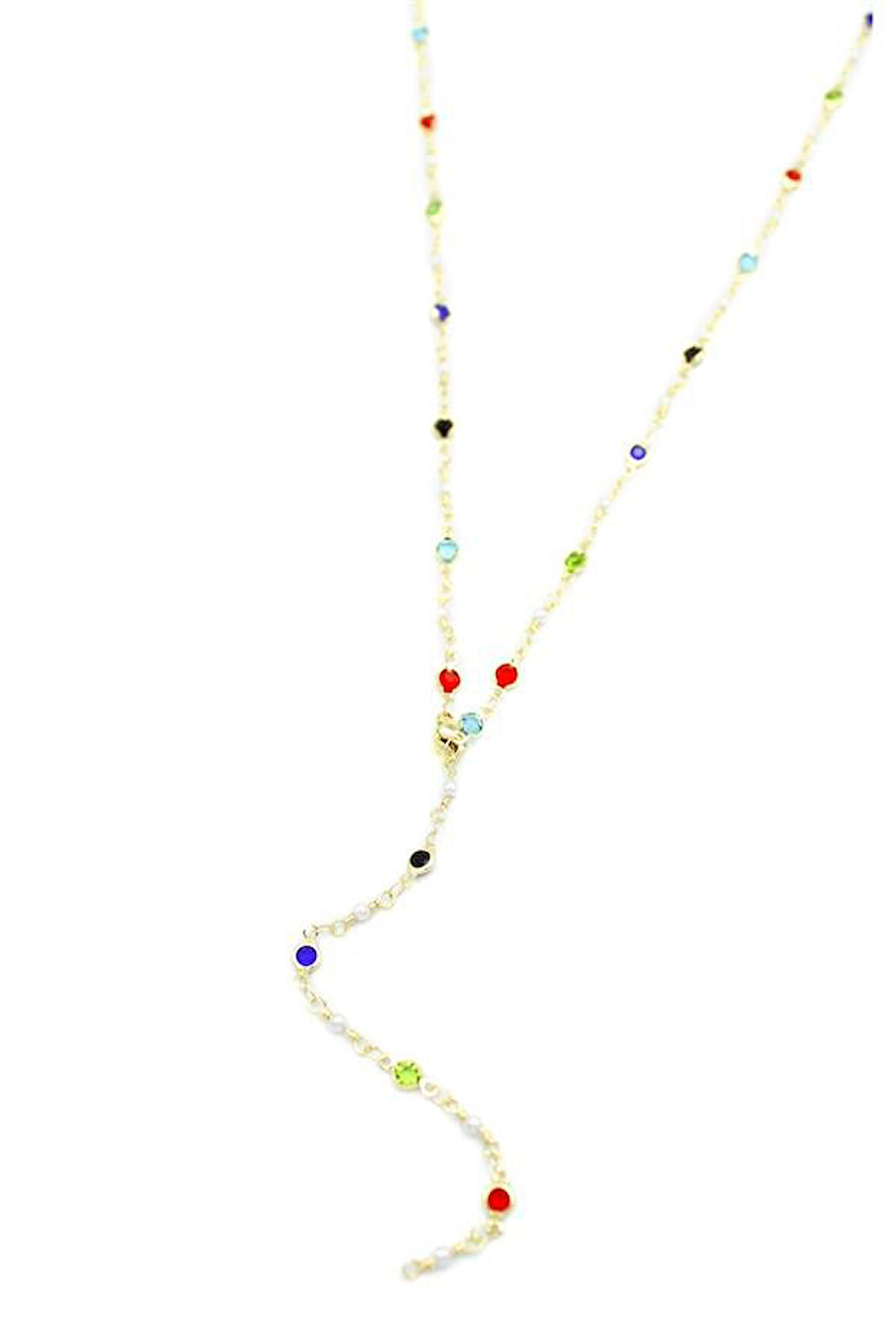 Renkli Taşlı Y Kolye - Altın