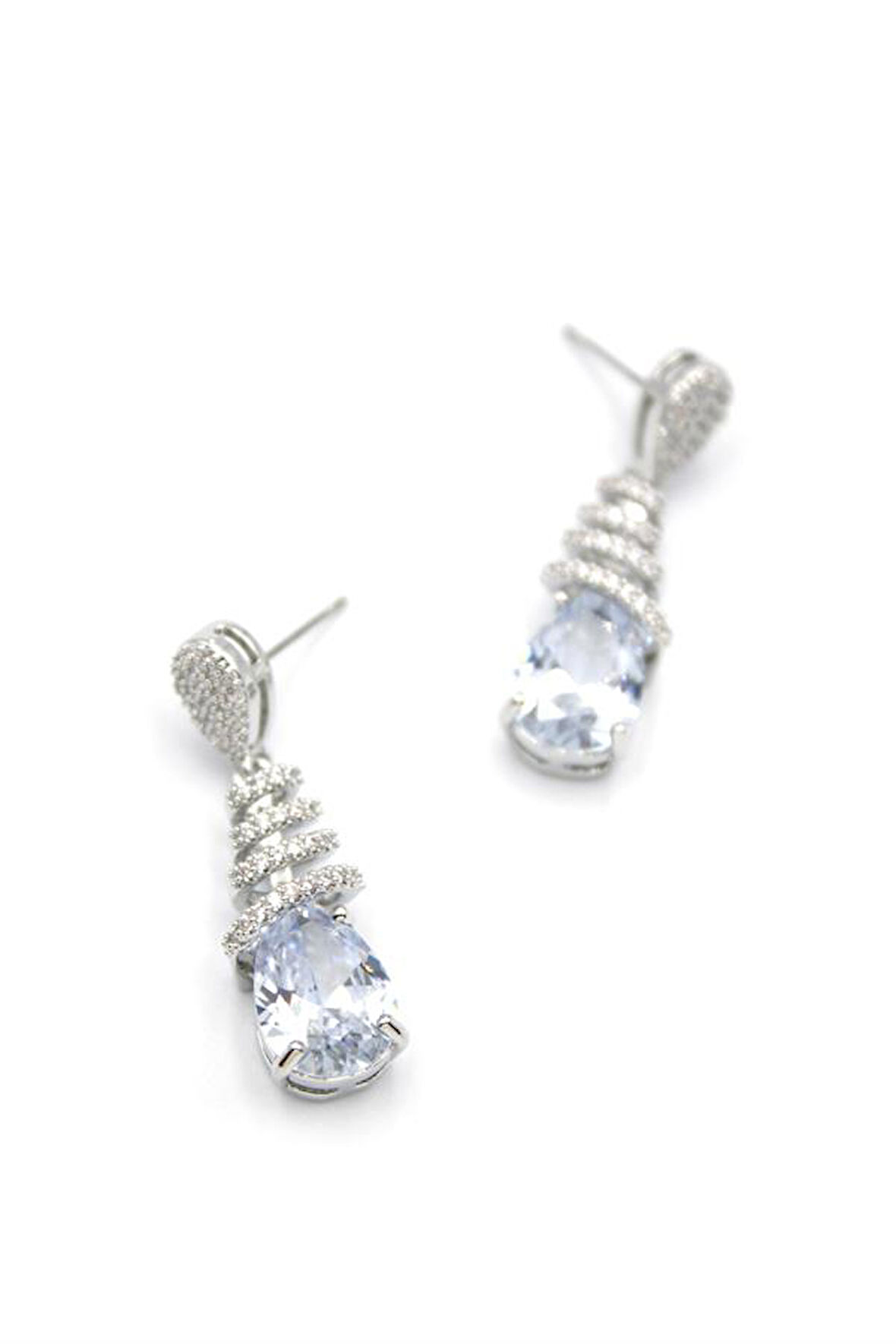 Taşlı Damla Küpe - Gümüş