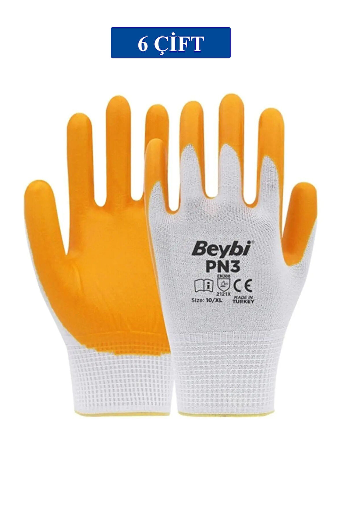 Pn3 Sarı Iş Eldiveni Polyester No:10 Örme Nitril Beybi Royaleks Group - 6 Çift